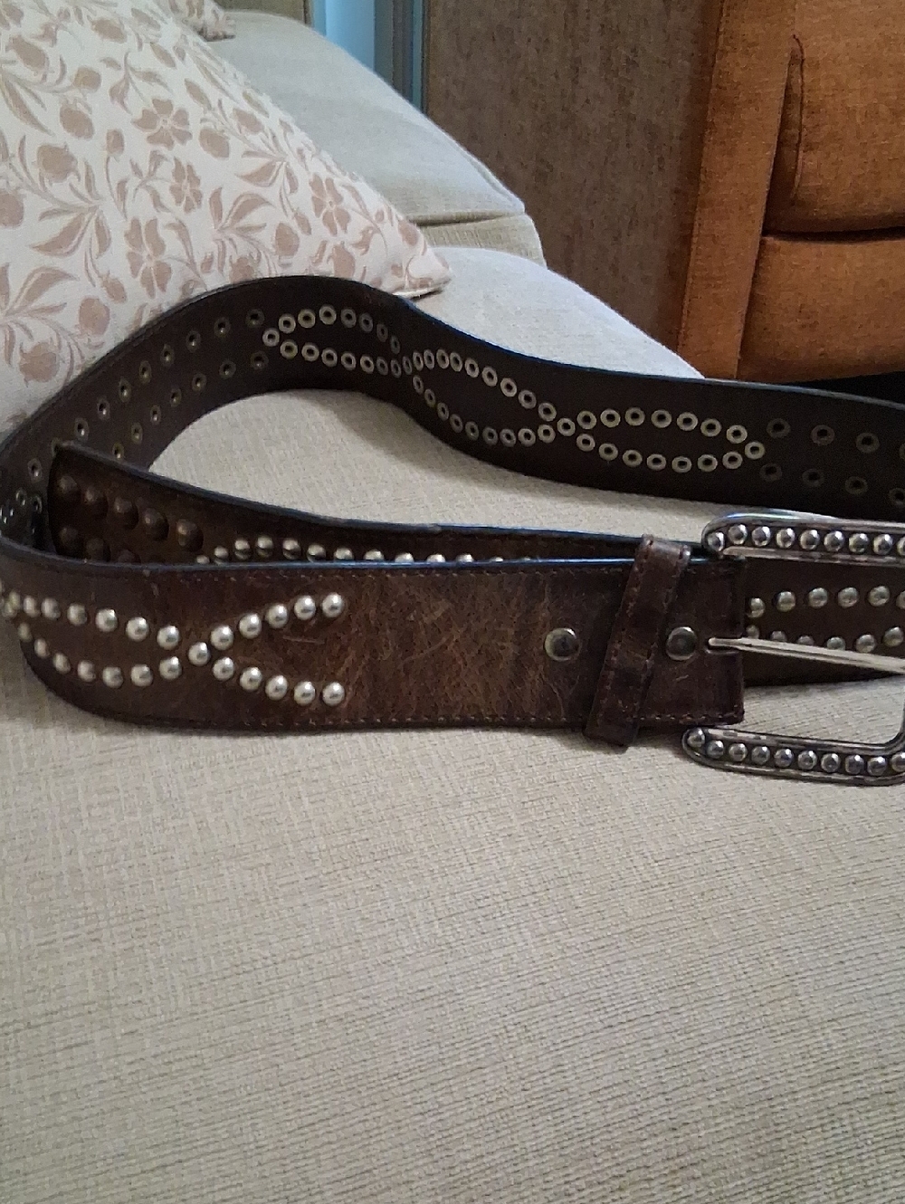 Ariat Brown Leather Studded Womens Belt with Silver Accents